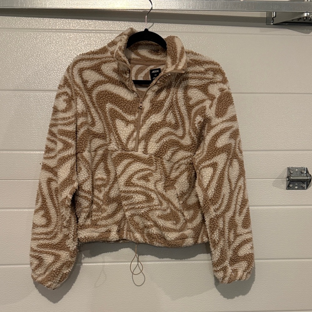 Ardene Brown and Cream Fleece Quarter zip sweater